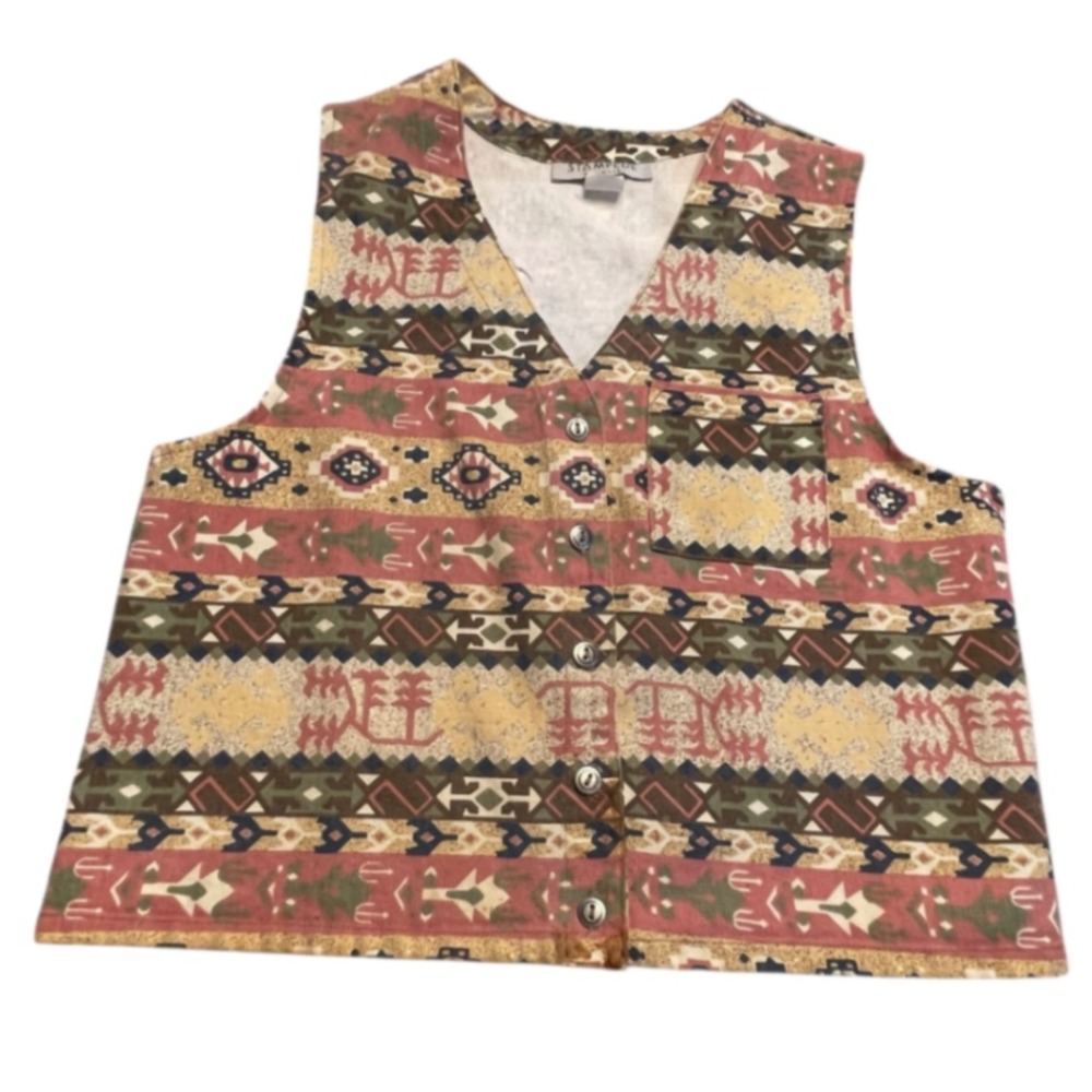 Vintage 90s Stampede Aztec Print Western Vest Medium Rodeo Southwestern Medium‎